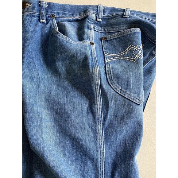 Vintage 70s Maverick High Rise Flare Medium Blue Denim Jeans Pants meas. 28x29 - Picture 3 of 9